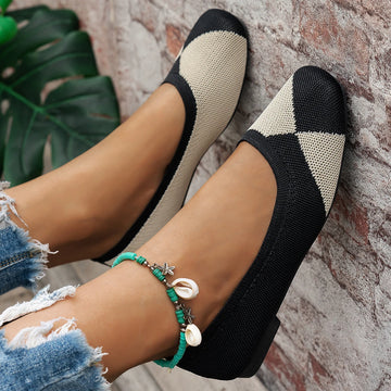 Xajzpa Spring and Autumn Flat Shoes Fashion Leisure Women's Flat Shoes Square Toe Knitting Elastic Comfortable Boutique Shoes Loafers